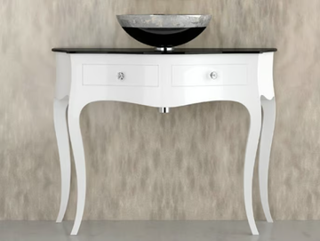 LEONARDO CANTO XL WHITE FLARE TECH BLACK - Floor-standing console sink with drawers by Glass Design - view 2